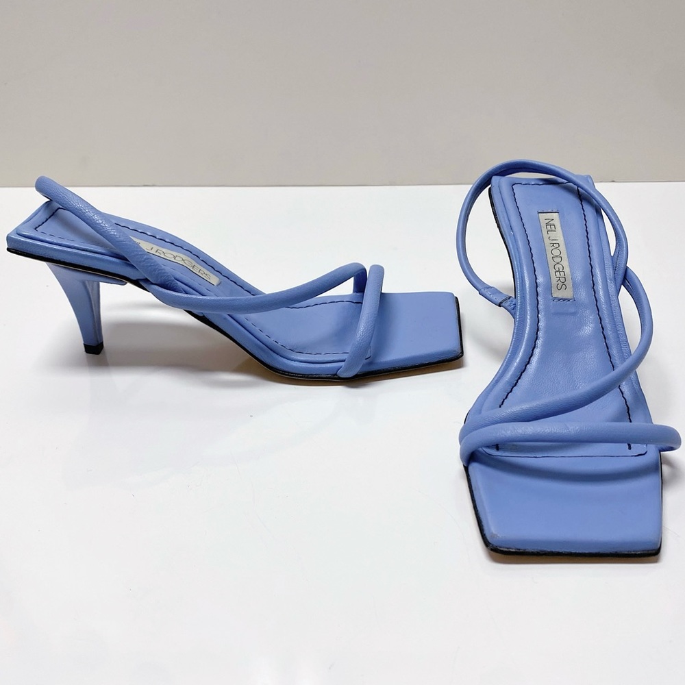 Neil J. Rodgers Janel Blue Italian Nappa Leather Kitten Heel Sandals 55mm Italy